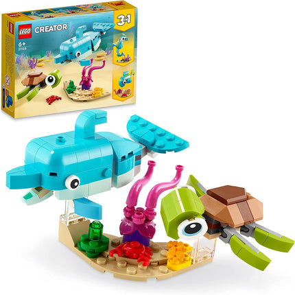 Créateur LEGO 3IN1 Delfino et tortue, fixé avec des animaux marins 31128